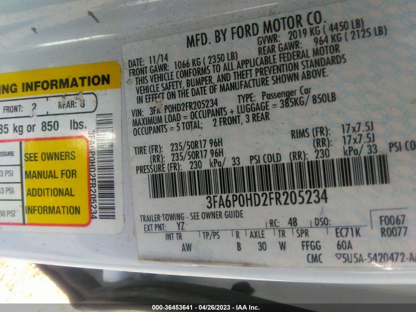 2015 FORD FUSION SE - 3FA6P0HD2FR205234