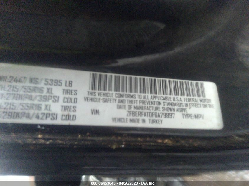 2015 RAM PROMASTER CITY CARGO VAN TRADESMAN ZFBERFAT0F6A79897