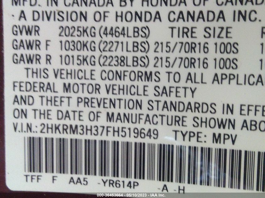 2015 HONDA CR-V LX - 2HKRM3H37FH519649