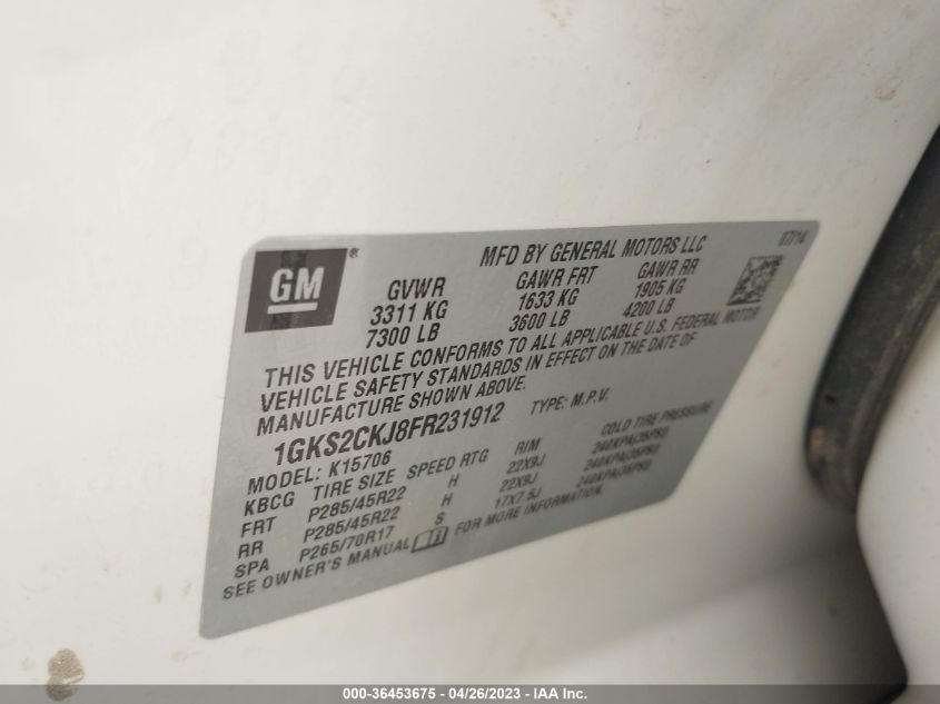 2015 GMC YUKON DENALI 1GKS2CKJ8FR231912