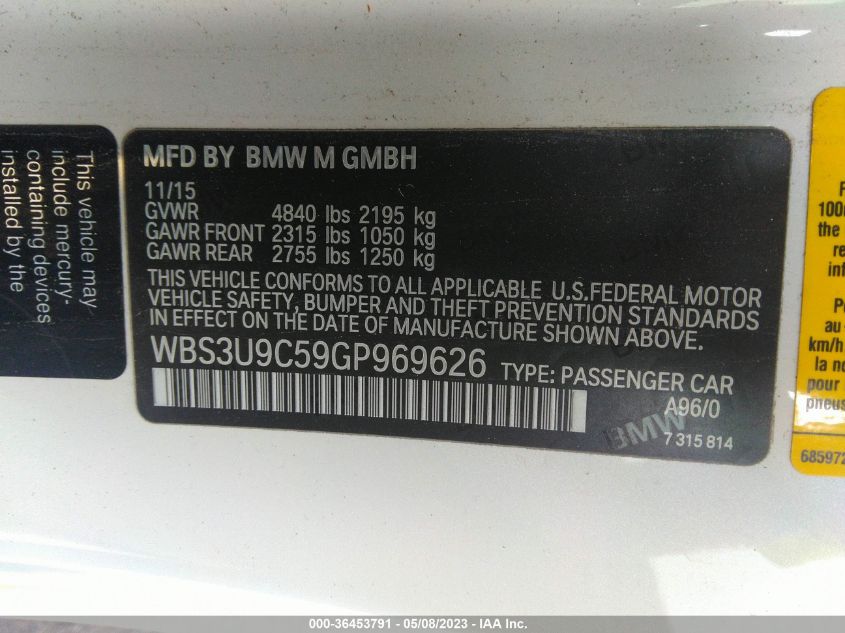 2016 BMW M4 - WBS3U9C59GP969626