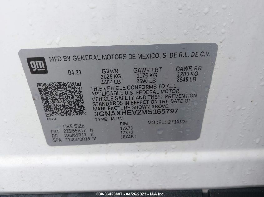 2021 CHEVROLET EQUINOX LS - 3GNAXHEV2MS165797