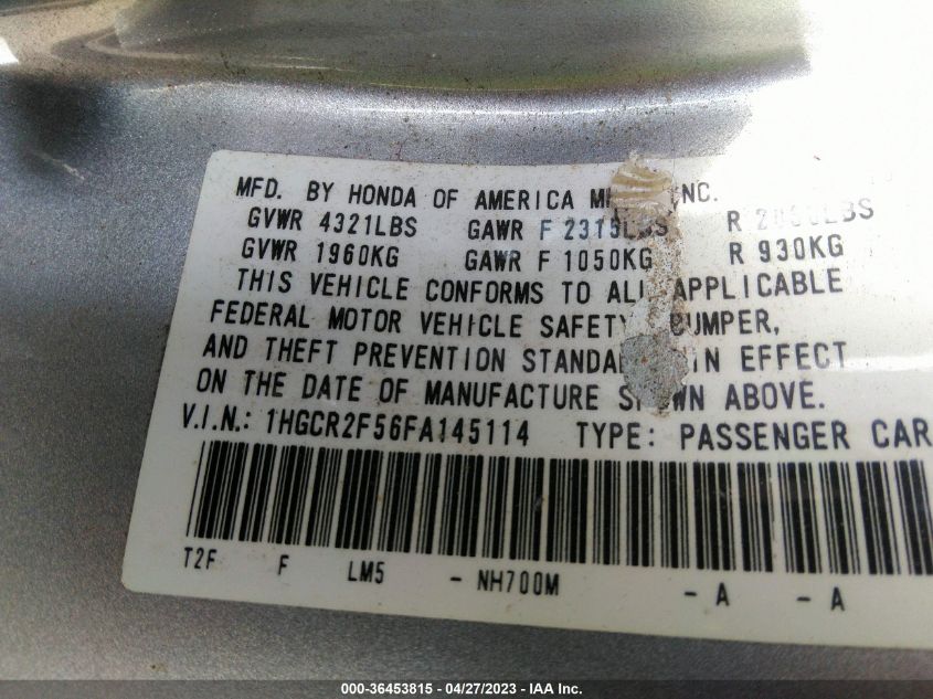2015 HONDA ACCORD SEDAN SPORT - 1HGCR2F56FA145114