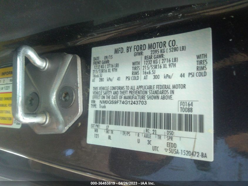 2016 FORD TRANSIT CONNECT WAGON XLT NM0GS9F74G1243703