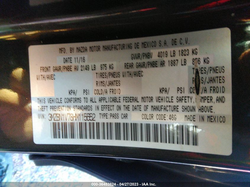 2017 MAZDA MAZDA3 4-DOOR TOURING 3MZBN1V78HM115652
