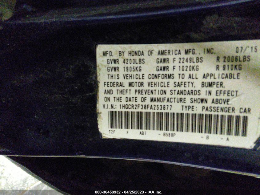 2015 HONDA ACCORD SEDAN LX - 1HGCR2F38FA253877