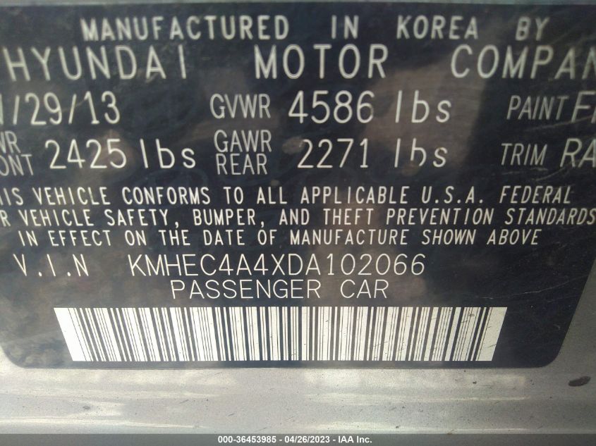 2013 HYUNDAI SONATA HYBRID LIMITED - KMHEC4A4XDA102066