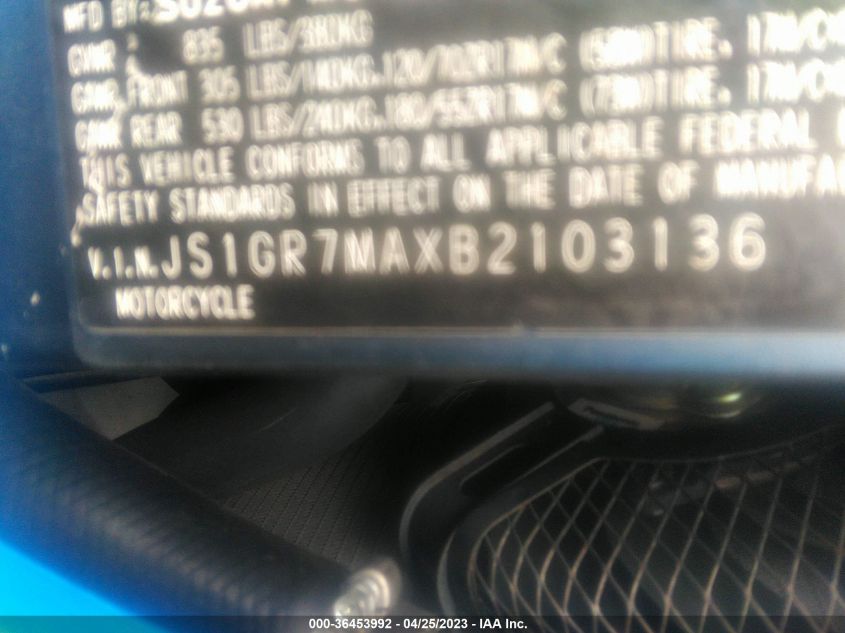 2011 SUZUKI GSX750 JS1GR7MAXB2103136