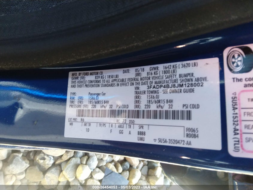 VIN 3FADP4BJ8JM128002 2018 FORD FIESTA SE