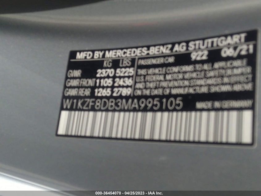 VIN W1KZF8DB3MA995105 2021 MERCEDES-BENZ E-CLASS E 350