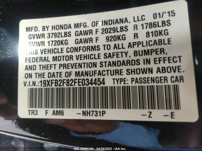 2015 HONDA CIVIC EX - 19XFB2F82FE034454