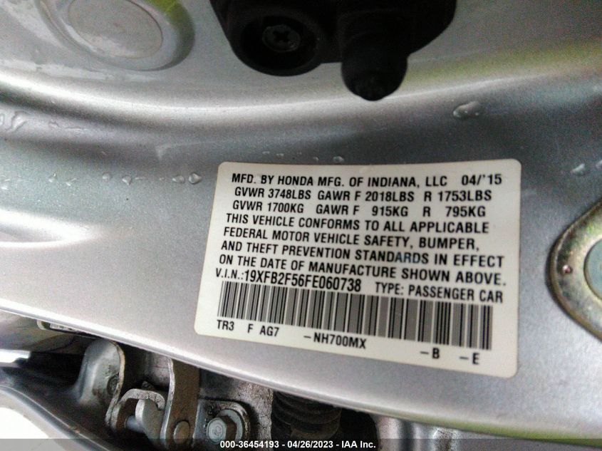 2015 HONDA CIVIC SEDAN LX - 19XFB2F56FE060738