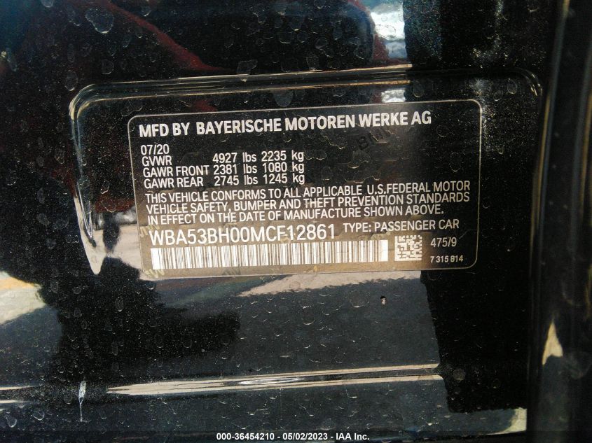 2021 BMW 5 SERIES 530I - WBA53BH00MCF12861