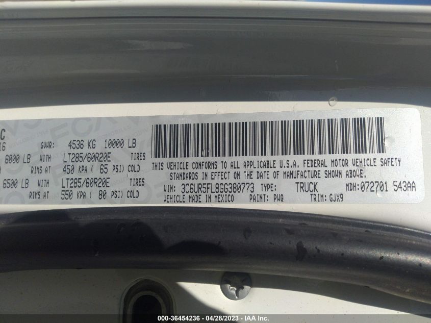 2016 RAM 2500 LARAMIE - 3C6UR5FL8GG380773
