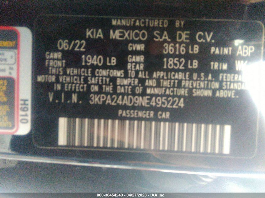 2022 KIA RIO S - 3KPA24AD9NE495224