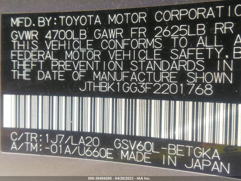 2015 LEXUS ES 350 - JTHBK1GG3F2201768