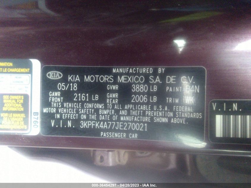 2018 KIA FORTE LX - 3KPFK4A77JE270021