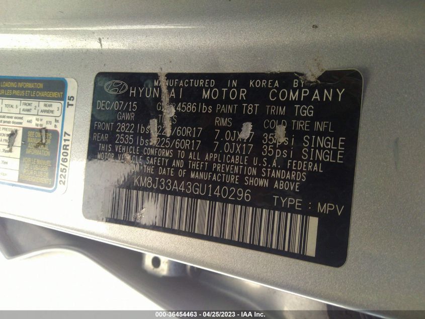 2016 HYUNDAI TUCSON SE - KM8J33A43GU140296