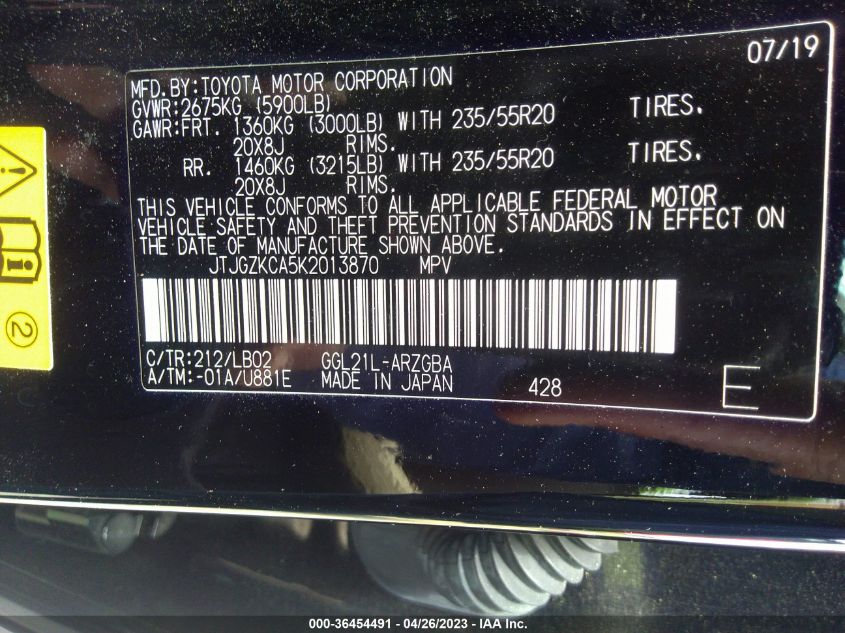 2019 LEXUS RX RX 350L - JTJGZKCA5K2013870