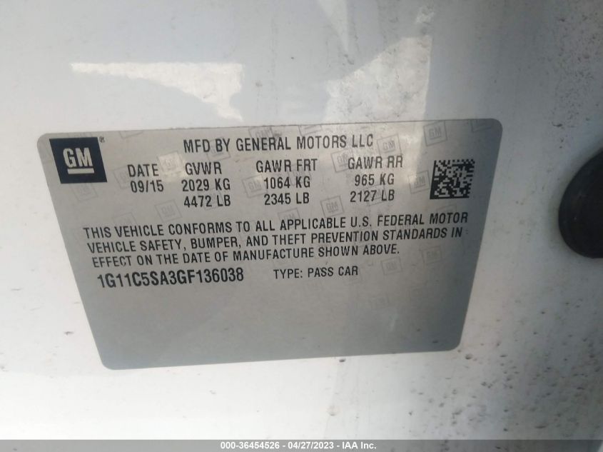 2016 CHEVROLET MALIBU LIMITED LT - 1G11C5SA3GF136038