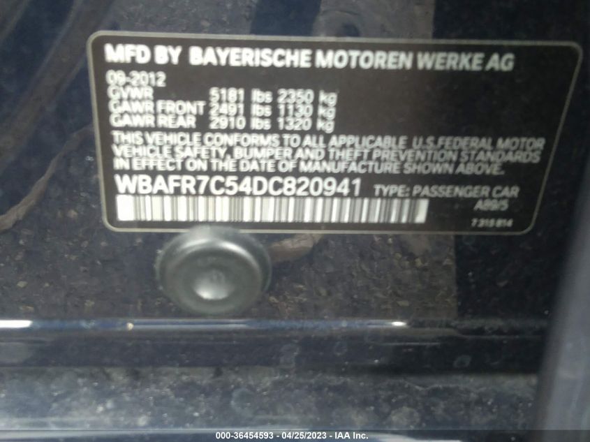 2013 BMW 5 SERIES 535I - WBAFR7C54DC820941