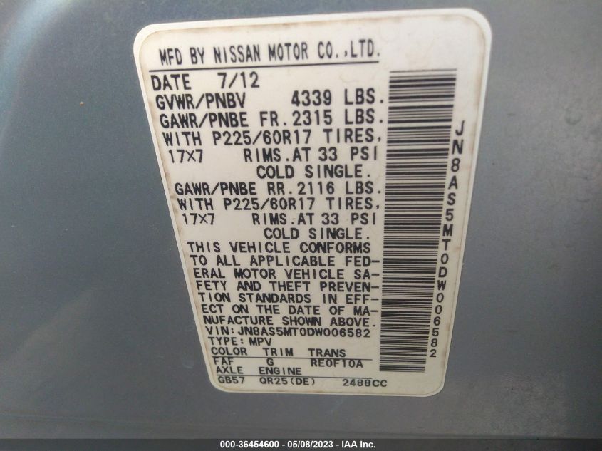 2013 NISSAN ROGUE SV - JN8AS5MT0DW006582