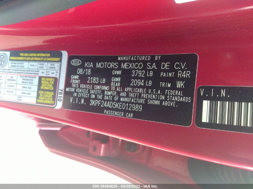 2019 KIA FORTE LXS - 3KPF24AD5KE012989