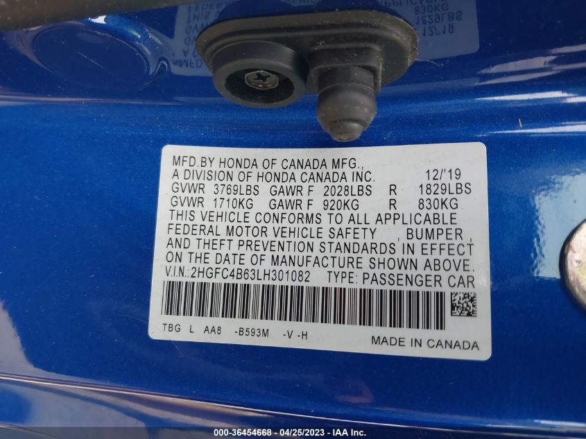 2020 HONDA CIVIC COUPE LX - 2HGFC4B63LH301082