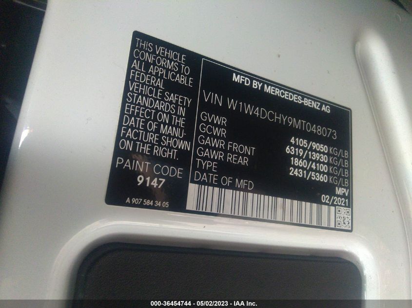 2021 MERCEDES-BENZ SPRINTER VAN W1W4DCHY9MT048073