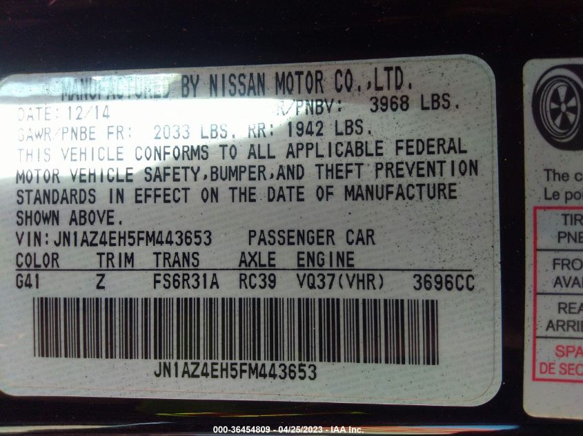 2015 NISSAN 370Z NISMO TECH - JN1AZ4EH5FM443653