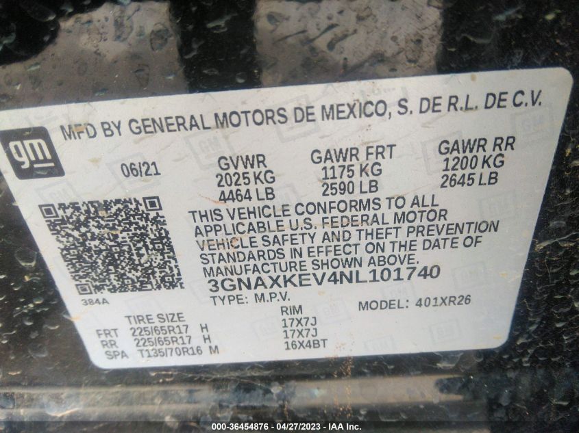 2022 CHEVROLET EQUINOX LT - 3GNAXKEV4NL101740