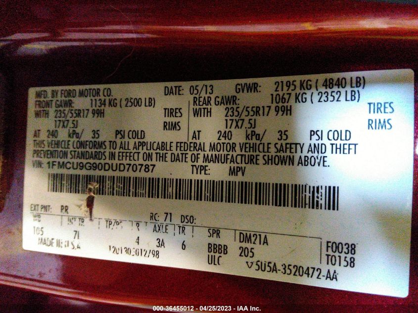 2013 FORD ESCAPE SE - 1FMCU9G90DUD70787
