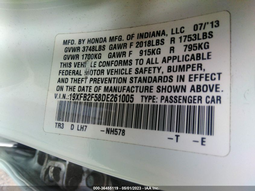 2013 HONDA CIVIC SDN LX - 19XFB2F58DE261005