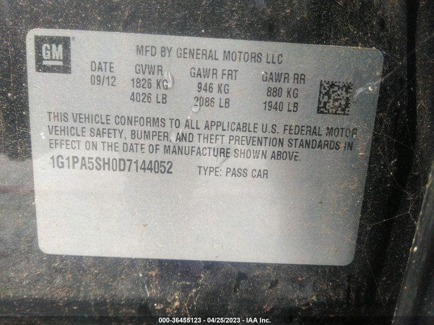 2013 CHEVROLET CRUZE LS - 1G1PA5SH0D7144052