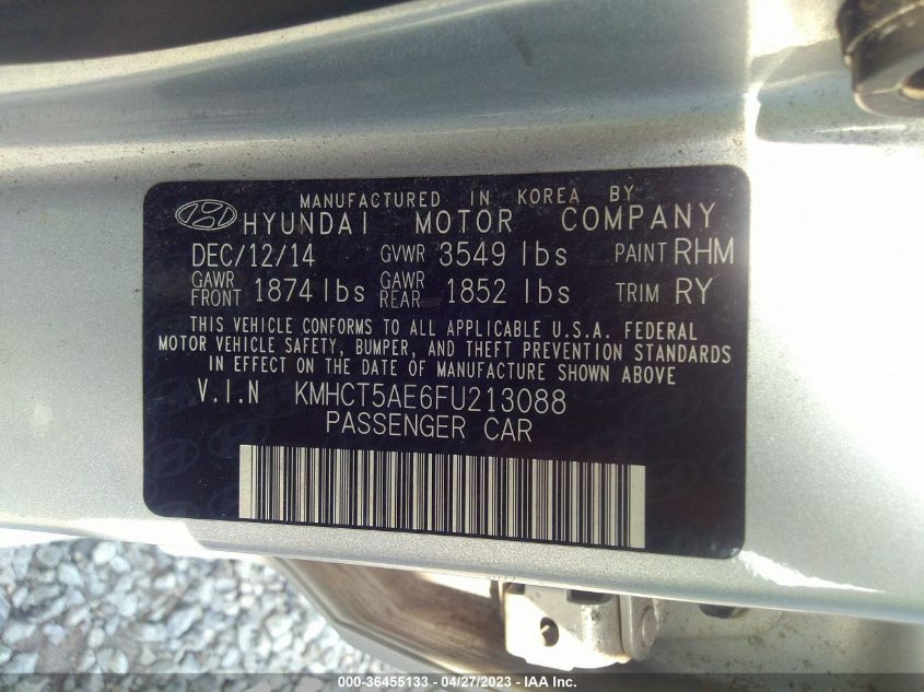 2015 HYUNDAI ACCENT GS - KMHCT5AE6FU213088