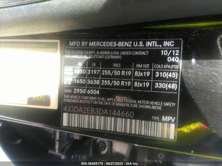 2013 MERCEDES-BENZ ML 350 BLUETEC 4JGDA2EB3DA144660