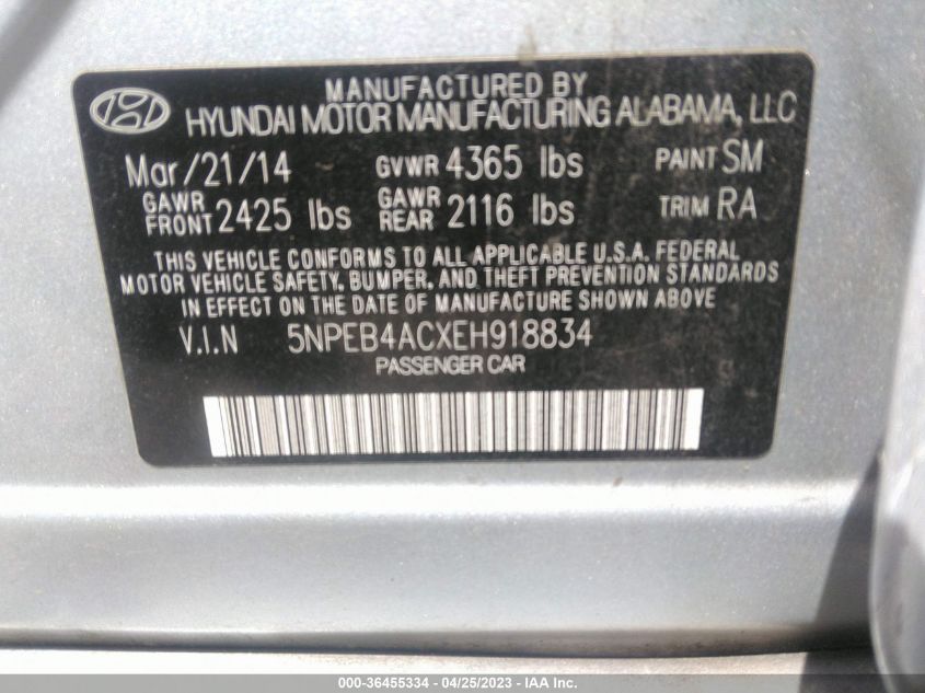 2014 HYUNDAI SONATA GLS - 5NPEB4ACXEH918834