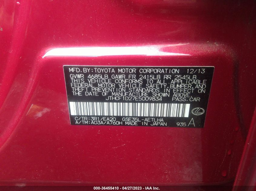 2014 LEXUS IS 250 - JTHCF1D27E5009834