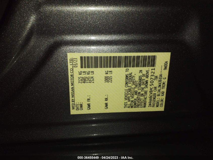 2023 NISSAN MAXIMA SV - 1N4AA6CV8PC507321