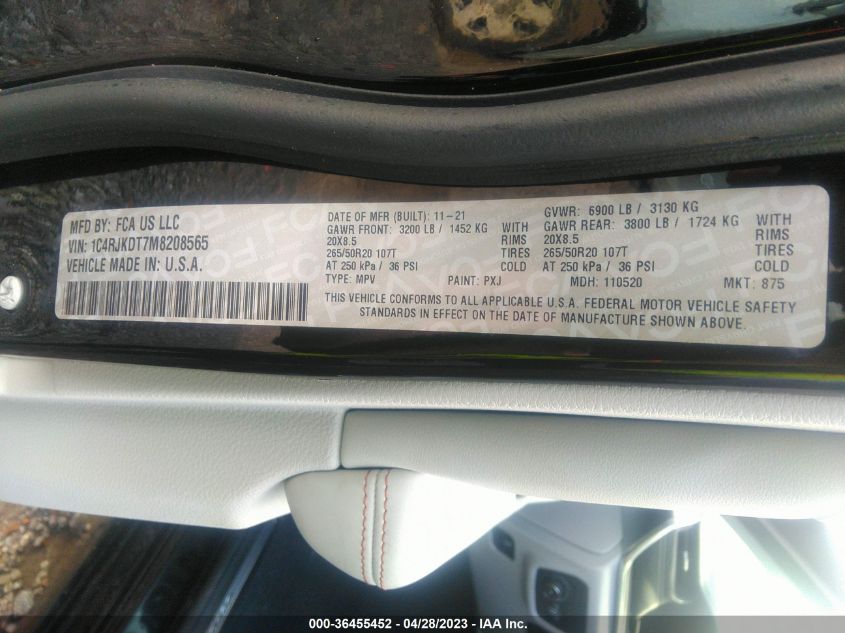 2021 JEEP GRAND CHEROKEE L OVERLAND - 1C4RJKDT7M8208565