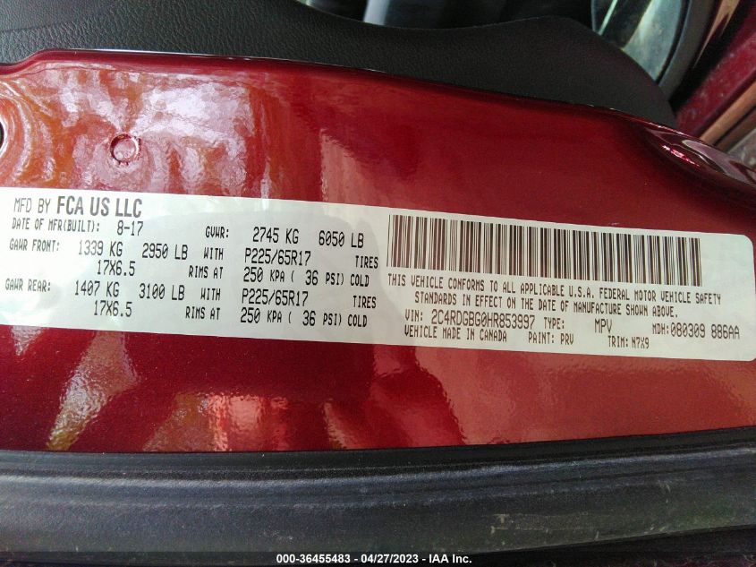 2017 DODGE GRAND CARAVAN SE PLUS - 2C4RDGBG0HR853997