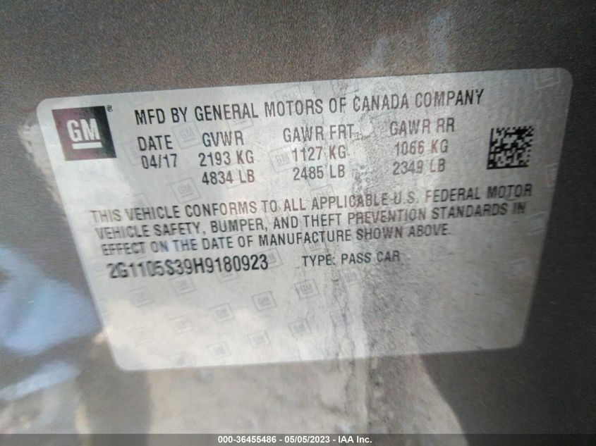 2017 CHEVROLET IMPALA LT - 2G1105S39H9180923