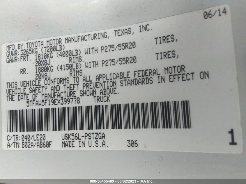 2014 TOYOTA TUNDRA 4WD TRUCK PLATINUM/1794 - 5TFAW5F19EX399778