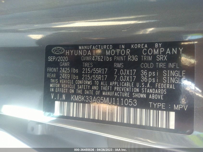 2021 HYUNDAI KONA EV LIMITED KM8K33AG5MU111053