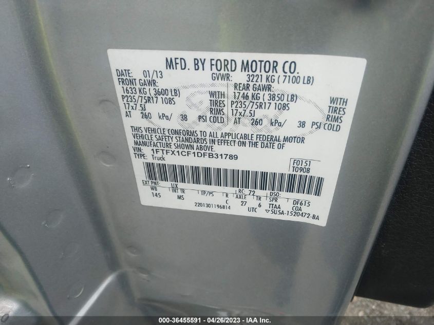 2013 FORD F150 - 1FTFX1CF1OF831789