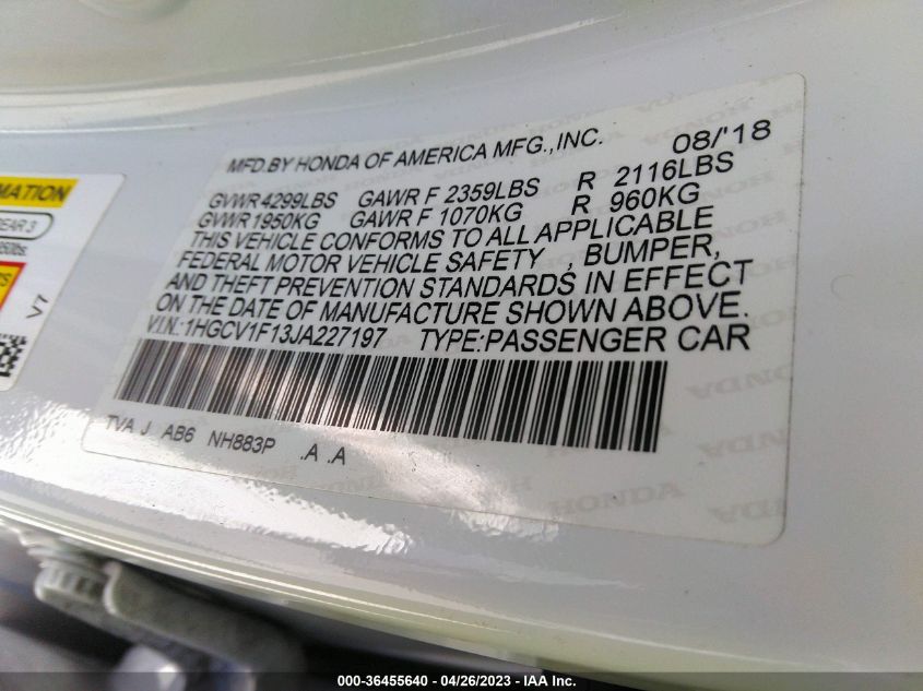2018 HONDA ACCORD SEDAN LX 1.5T - 1HGCV1F13JA227197