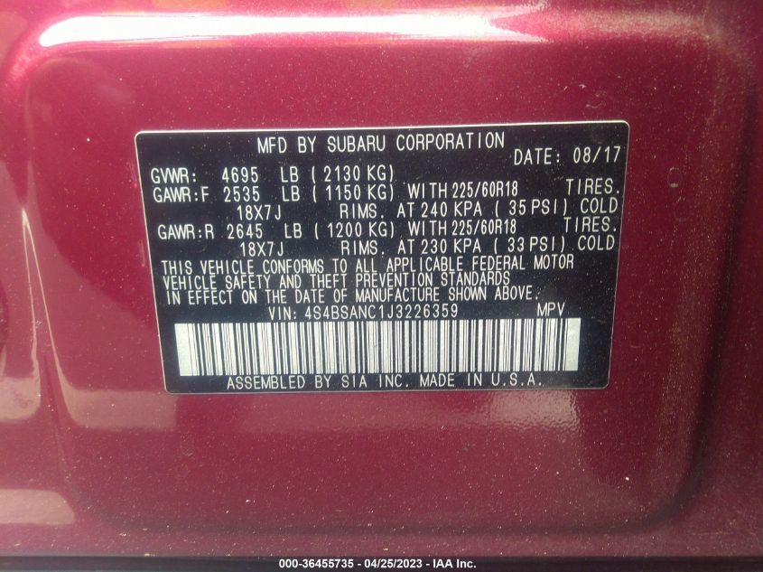 2018 SUBARU OUTBACK LIMITED - 4S4BSANC1J3226359