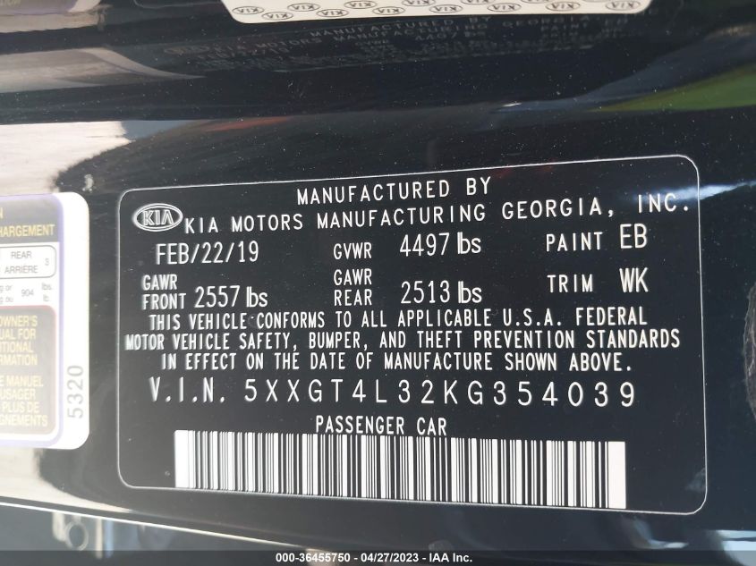 2019 KIA OPTIMA S - 5XXGT4L32KG354039