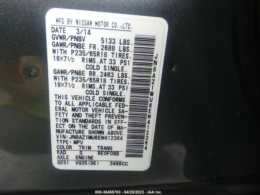2014 NISSAN MURANO SV - JN8AZ1MU6EW412364