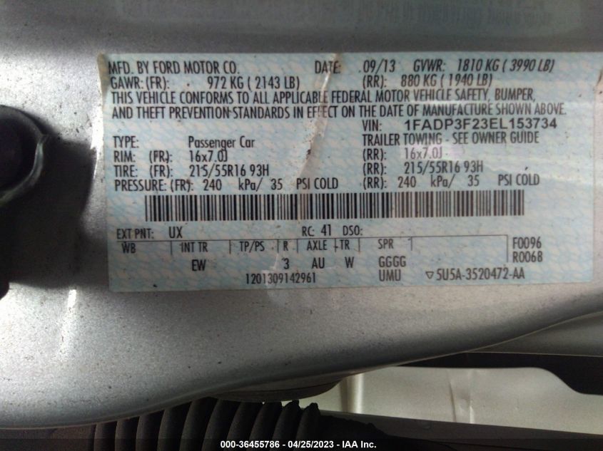 2014 FORD FOCUS SE - 1FADP3F23EL153734